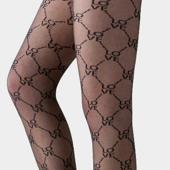 Love & diamonds black sheer pantyhose fantasy tights made in Italy NWT - Picture 2 of 8